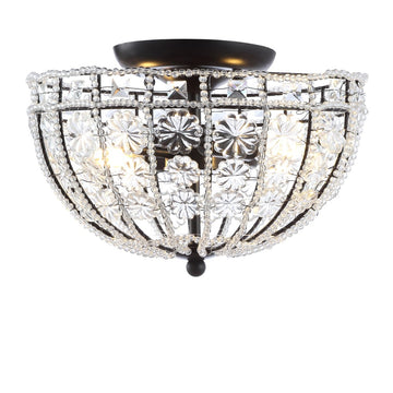 Billie 12" Crystal Flower Metal/Acrylic LED Semi Flush Mount - JONATHAN Y